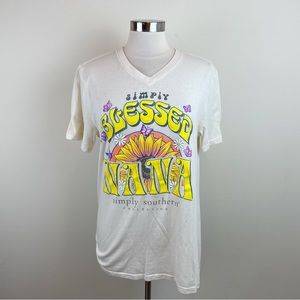 Simply Southern Cream Yellow Nana Blessed Tee Shirt Women Large Sunflower